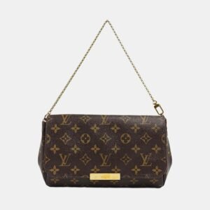 LOUIS VUITTON FAVORITE medium-sized brown coated canvas vintage handbag with gold hardware (90% New)