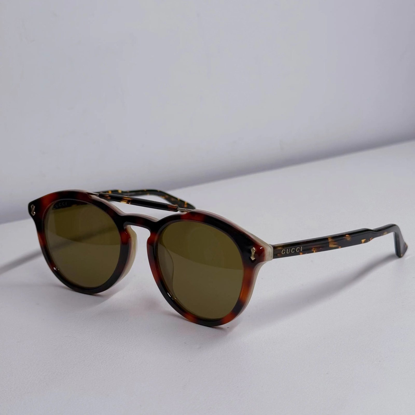 GUCCI dark brown round acetate sunglasses